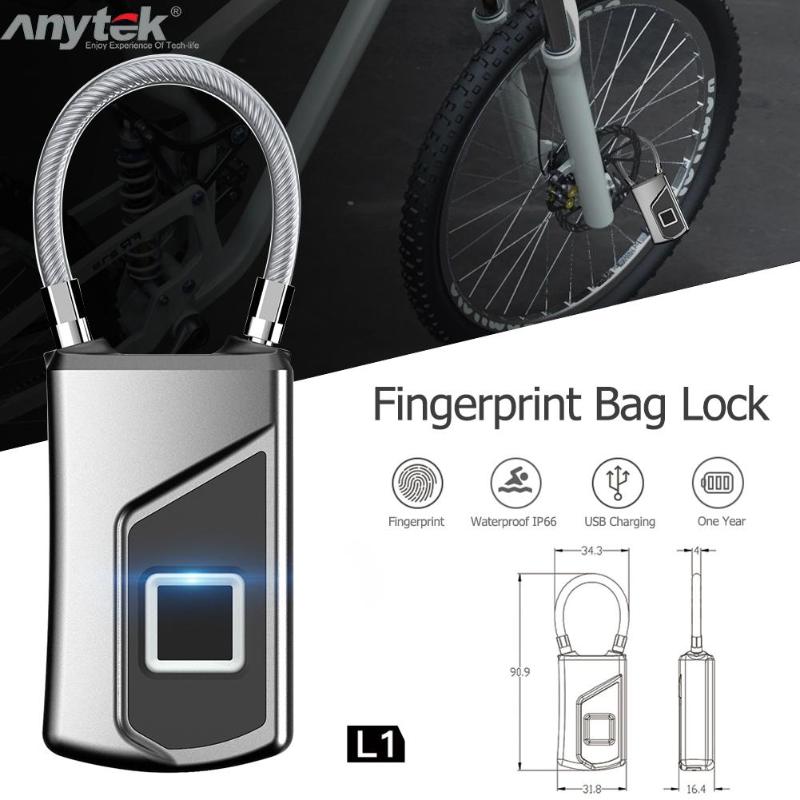 Anytek L1 Multifunctional Smart Keyless Fingerprint Lock for Car Motorcycles IP66 Waterproof Anti-theft Door Suitcase Padlock - ebowsos
