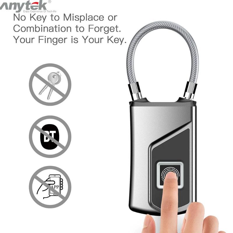 Anytek L1 Multifunctional Smart Keyless Fingerprint Lock for Car Motorcycles IP66 Waterproof Anti-theft Door Suitcase Padlock - ebowsos