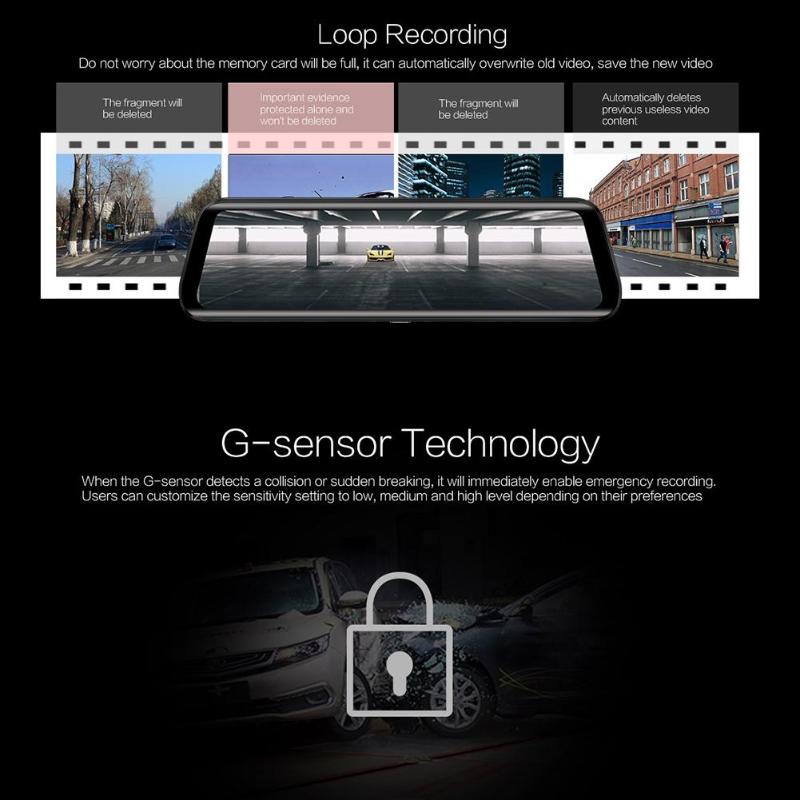 Anytek T11+ 9.66 Inch IPS Touch Screen Rearview Mirror DVR Camera 1080p+1080p Dual Lens ADAS Dash Cam G-sensor Car DVR Camera - ebowsos