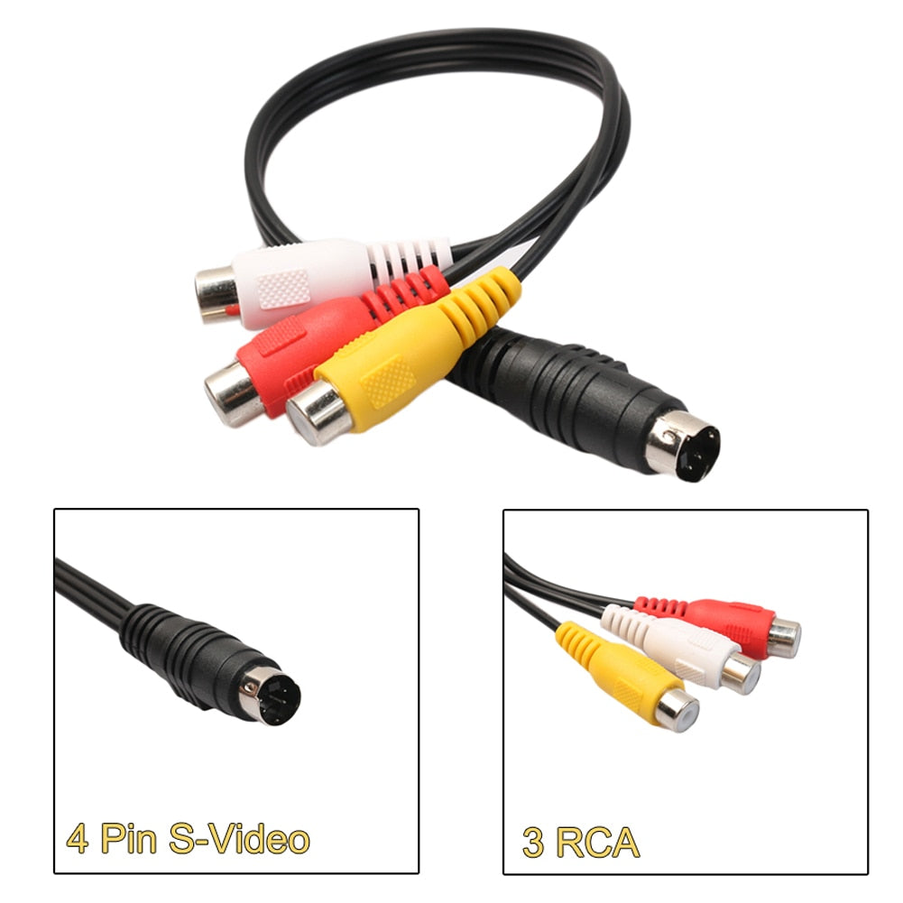 Audio Cable 4 Pin S-Video to 3 RCA Female TV Adapter Cable for Laptop with Female RCA Port and 4 Pin S-Video Port - ebowsos