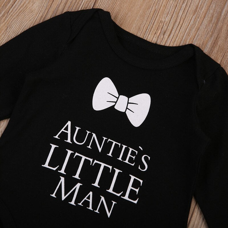 "Auntie's little man" Infant Baby Boy Girl cotton  Bodysuit long sleeve Jumpsuit Sunsuit Outfits 0-18M - ebowsos