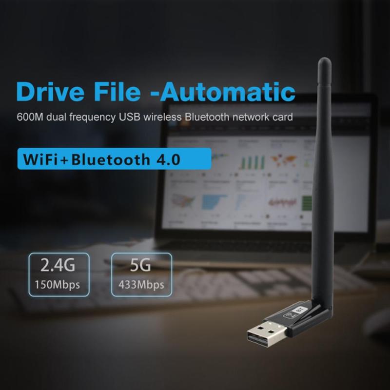 Automatic Drive File Dual Band WiFi USB Bluetooth Adapter Wireless AC 600Mbps High Gain Antenna Network Card for Windows Linux - ebowsos