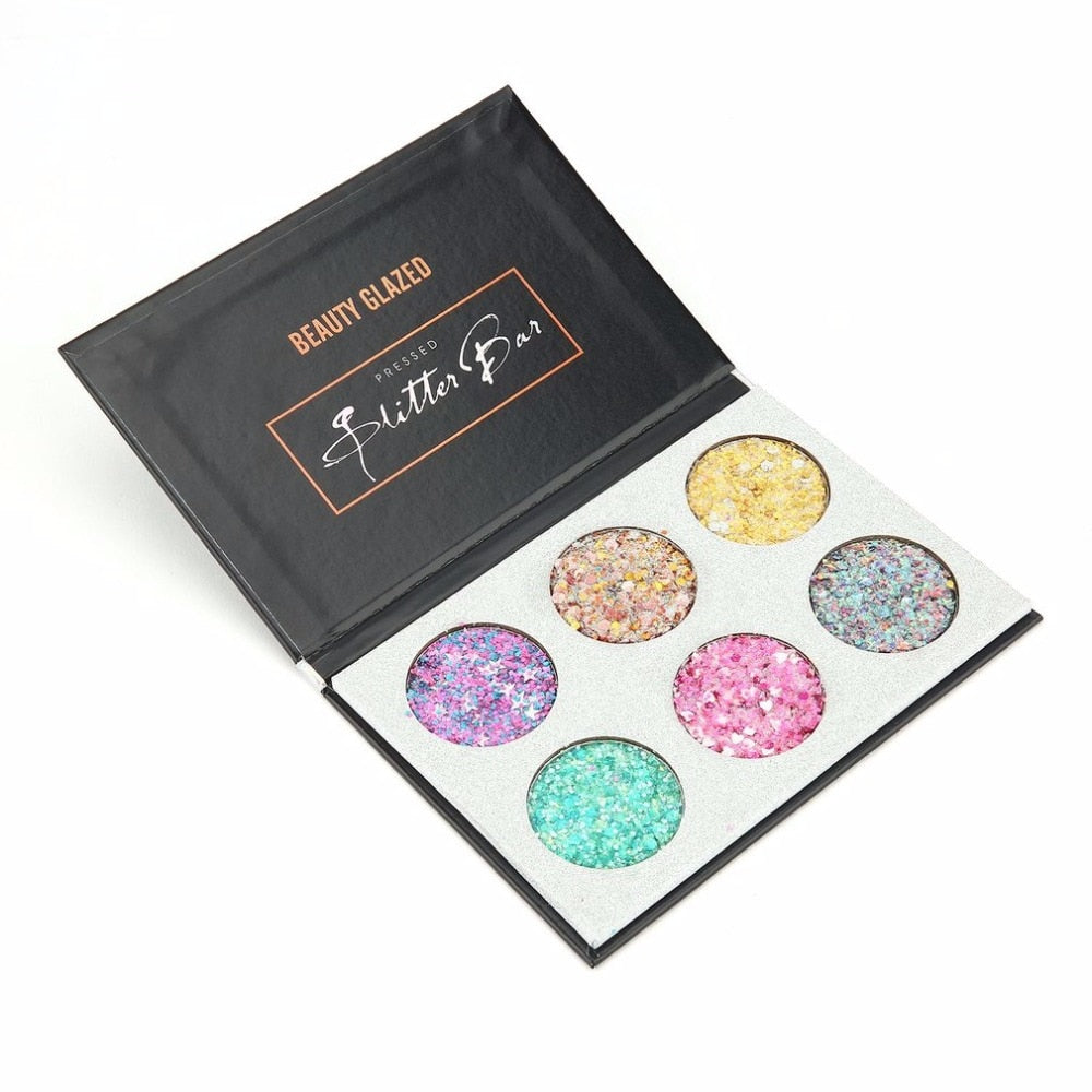 BEAUTY GLAZED 6 Colors Eye Shadow Palette Cosmetic Round Sequins Shiny Powder Highlight Glitte Eyeshadow Women Makeup Tool - ebowsos