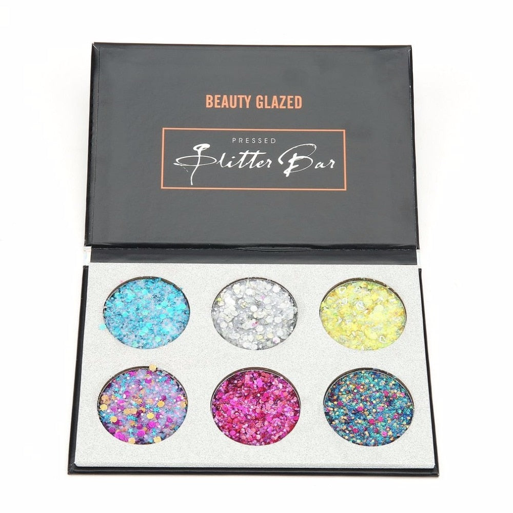 BEAUTY GLAZED 6 Colors Eye Shadow Palette Cosmetic Round Sequins Shiny Powder Highlight Glitte Eyeshadow Women Makeup Tool - ebowsos