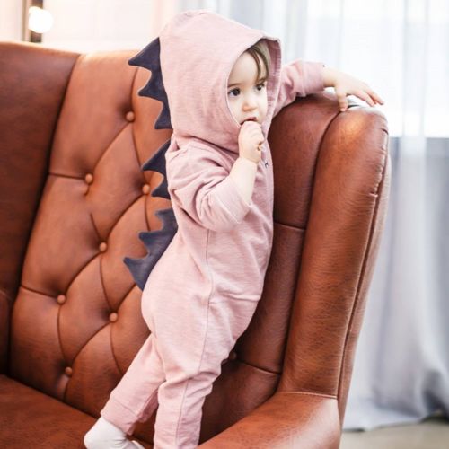 Baby Boy Girl 3D Dinosaur Costume Solid pink gray Rompers warm spring autumn cotton romper Playsuit Clothes - ebowsos