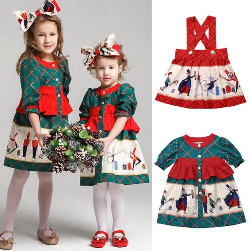 Baby Dress Girl New Christmas Princess Dresses 2 Style Sweet Cartoon Plaid Clothes For 1-6T Kids Girl Mini Dress - ebowsos