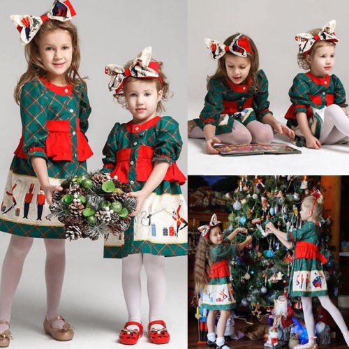 Baby Dress Girl New Christmas Princess Dresses 2 Style Sweet Cartoon Plaid Clothes For 1-6T Kids Girl Mini Dress - ebowsos