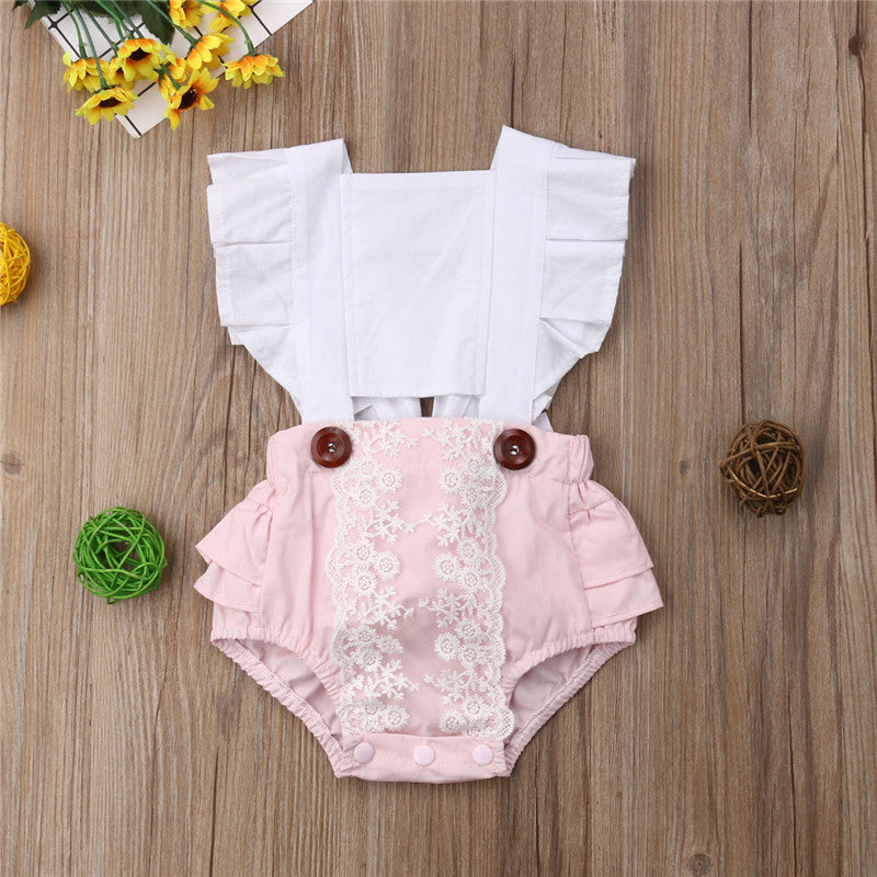 Baby Girl Clothes Splice Bodysuit Jumpsuit Playsuits Ruffled Outfit Summer Backless Sunsuit 3-24M  BN4FT29526A1  FT29526A1 - ebowsos
