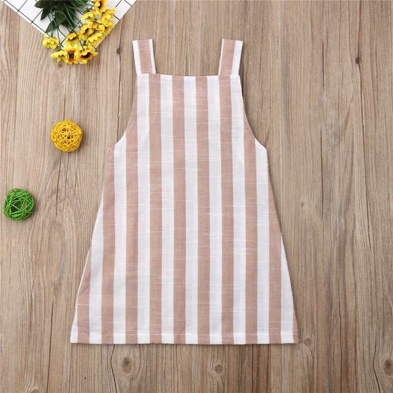Baby Girl Dress Striped Bowknot Clothes Sundress Dress Outfit Set Chest Tie Knot Pocket Strap Dresses - ebowsos