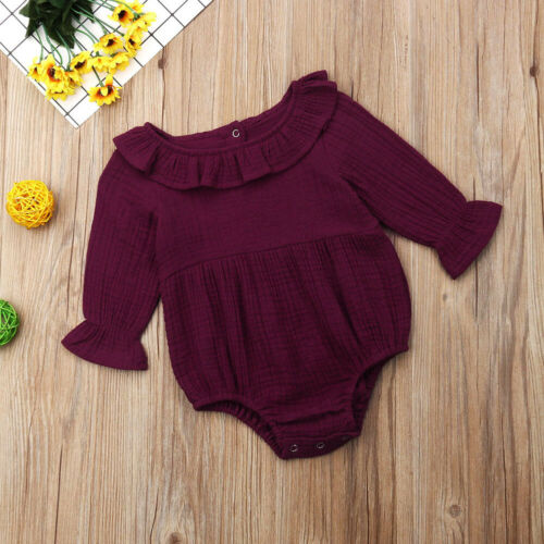 Baby Girl Long Sleeve One Piece Romper Jumpsuit Ruffles Round Neck New Style Lovely Girls Sunsuit Clothes - ebowsos