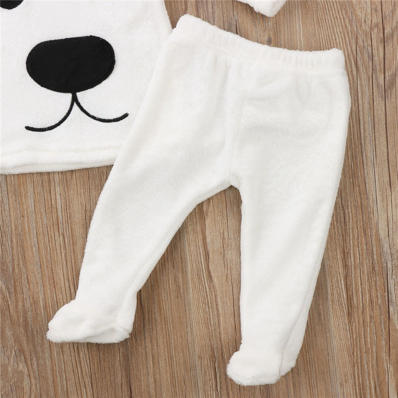 Baby Girls Boy Long Sleeve Pullovers Top Footies Pants Hat Outfits Set Fluffy Cute Cartoon Winter Warm 3Pcs Clothes - ebowsos