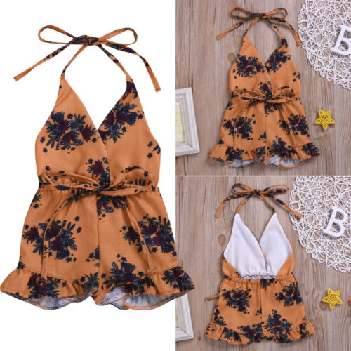 Baby Girls Flower Romper One-piece Belt Backless Romper Jumpsuit Playsuit Summer Clothes - ebowsos