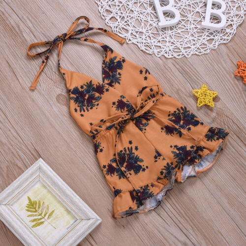 Baby Girls Flower Romper One-piece Belt Backless Romper Jumpsuit Playsuit Summer Clothes - ebowsos
