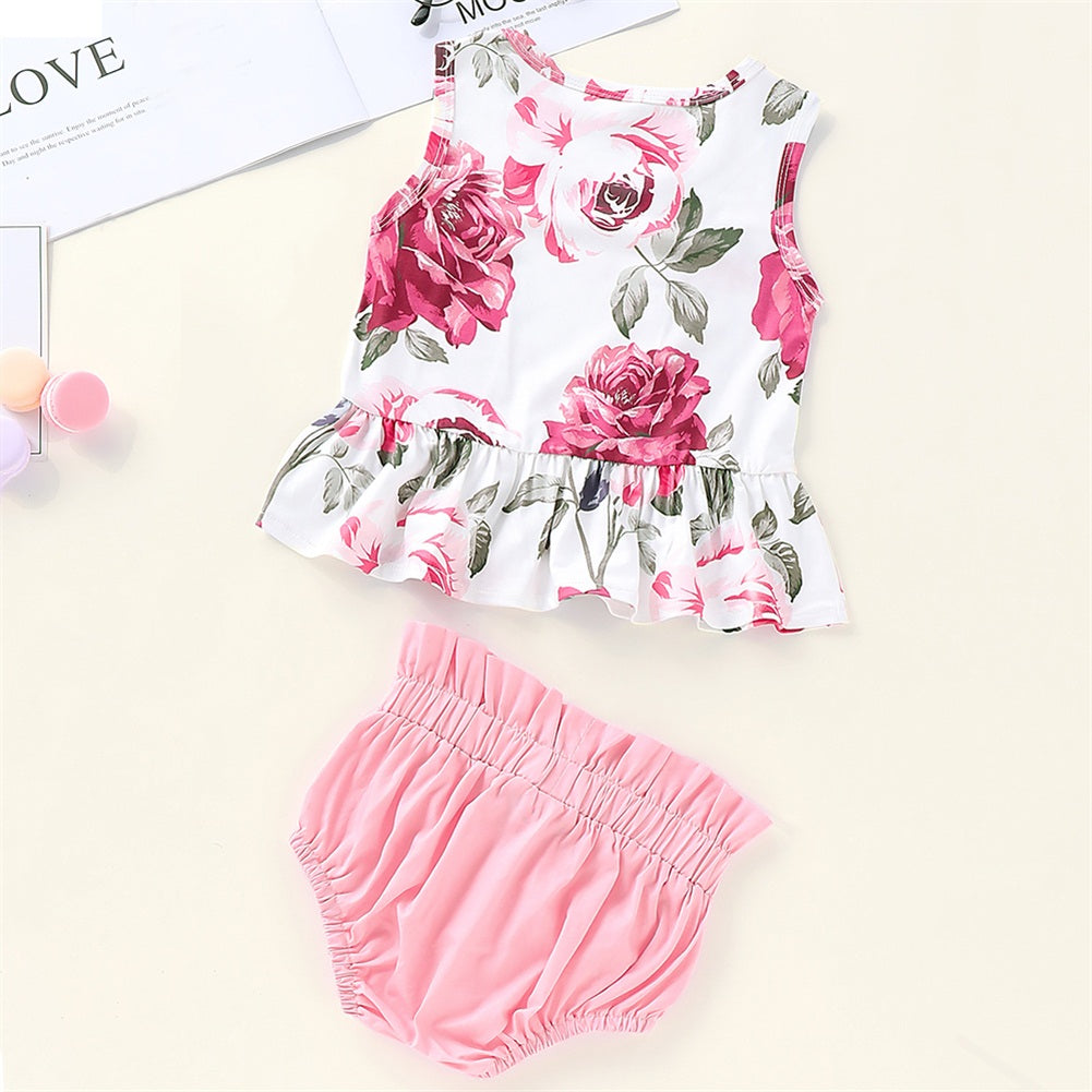 Baby Girls Summer Clothes Floral Vest Tops Bow Shorts Cute Pants 2PCS Outfits Girls Clothing Set - ebowsos