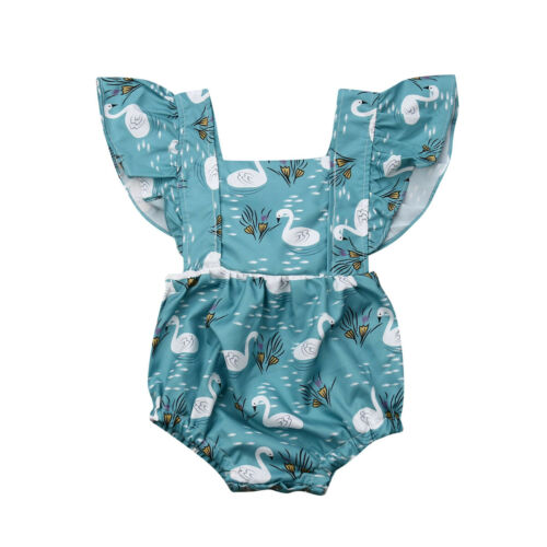 Baby Girls Swan Print Romper Jumpsuit Summer Clothes 0-24M - ebowsos
