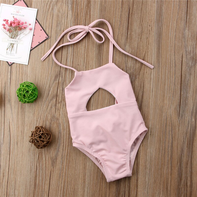 Baby One-piece Pink Swimsuit Newborn Baby Girls Halter String Swimsuits Clothes Swimwear Bikini Bathing Suit - ebowsos