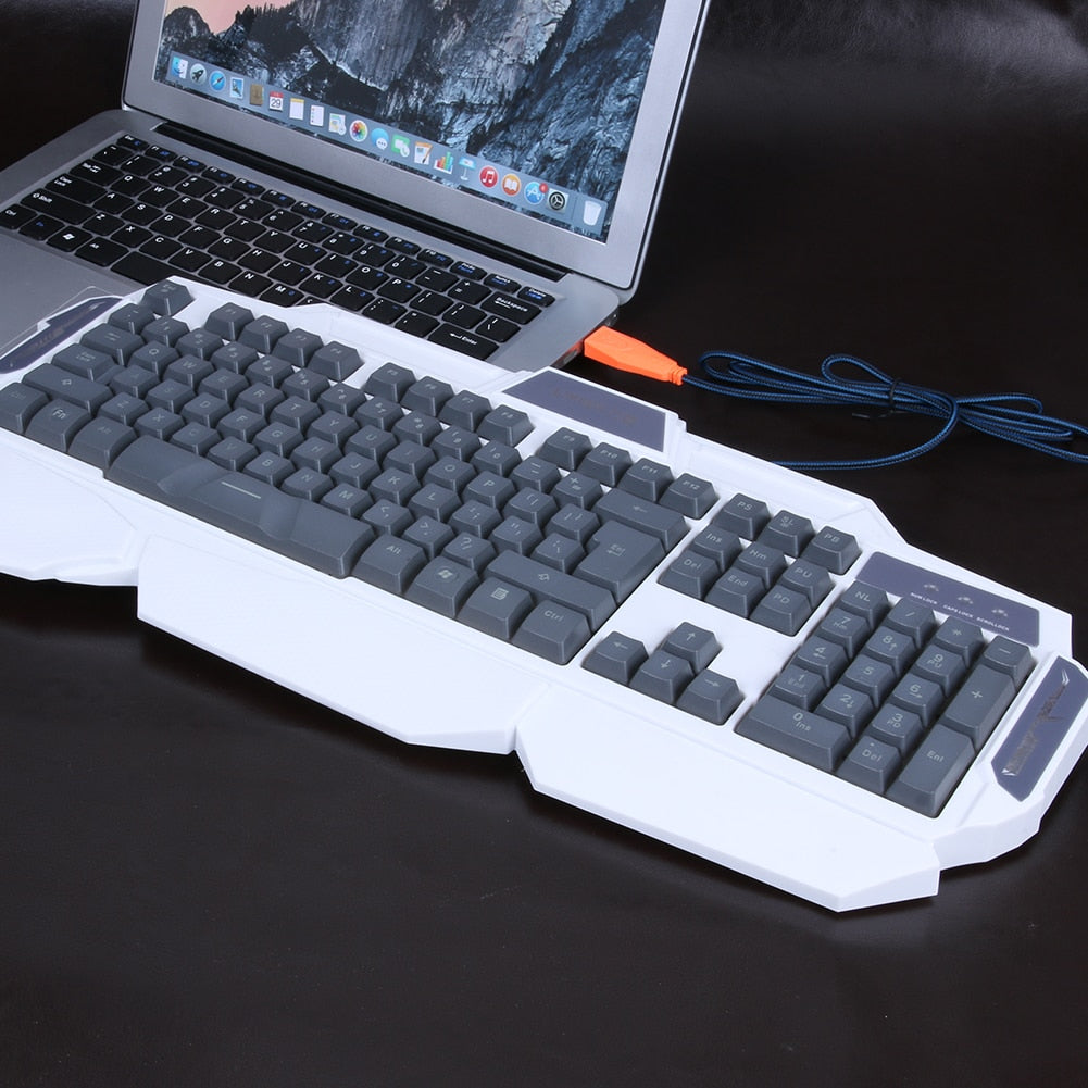 Backlit LED Full Size Switch USB Laptop Shiny Gaming Keyboard 3 Backlight Modes 108Keys USB Wired Powered Computer Keyboard - ebowsos
