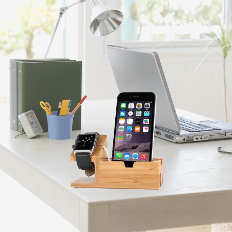 Bamboo Wooden Charging Dock Mobile Phone Charger Holder Wood Phone & Watch Charger Desk For iPhone 6 6s 7 7P For Apple iWatch - ebowsos
