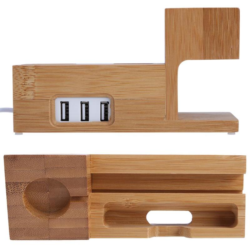 Bamboo Wooden Charging Dock Mobile Phone Charger Holder Wood Phone & Watch Charger Desk For iPhone 6 6s 7 7P For Apple iWatch - ebowsos