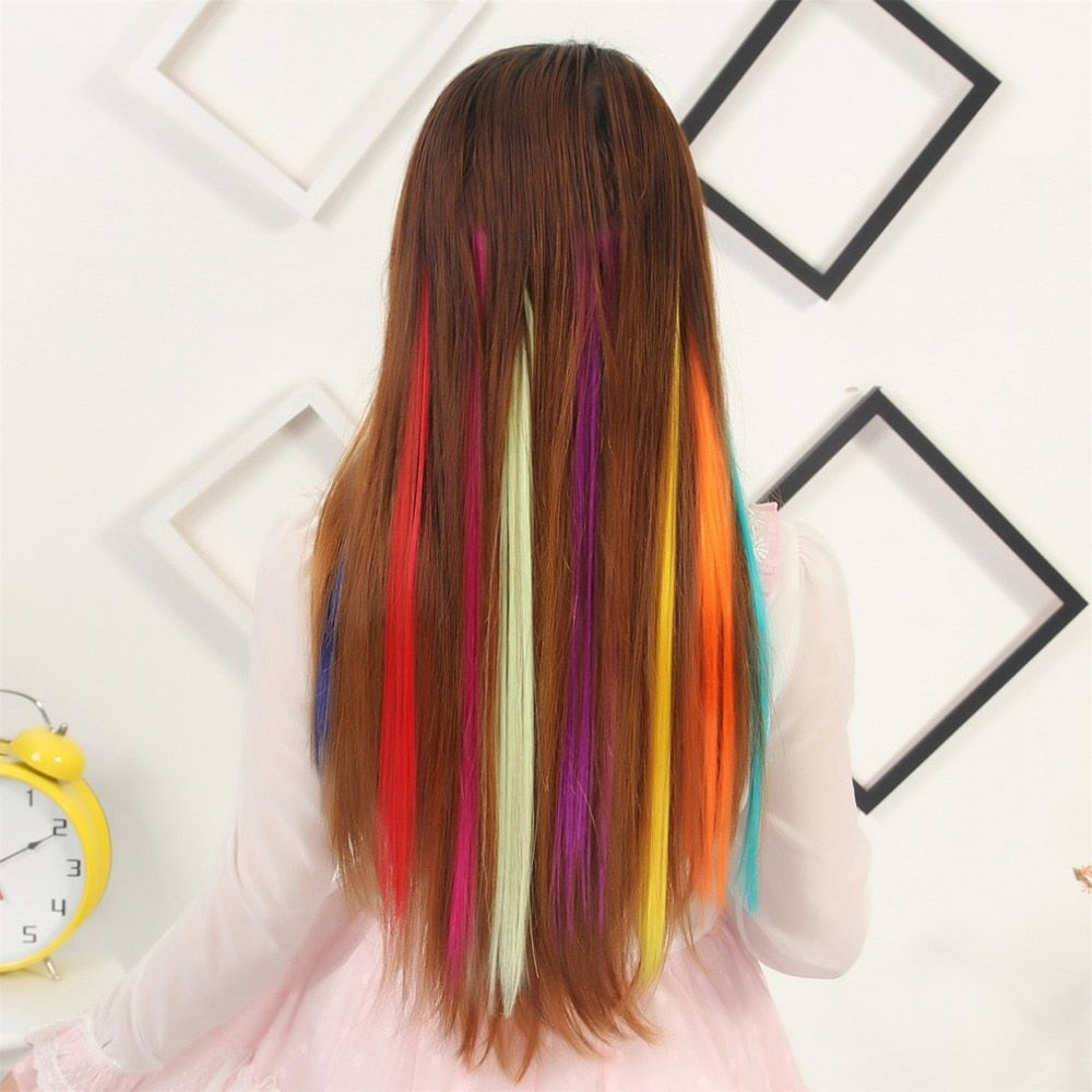 Beautiful Colorful 1PCS Synthetic Hair Extensions Women Hair Styling Long Straight Clip On Hair Pieces Single Clip - ebowsos
