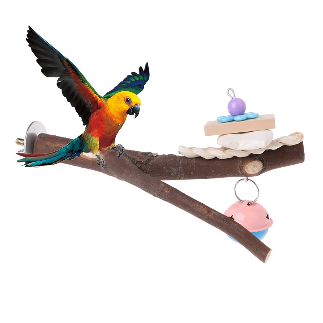 Bird Cage Perches Stand Platform Parrot Toys Paw Grinding Bites Toy With Bell For Parrot Parakeet Pet Birds Training Accessories-ebowsos