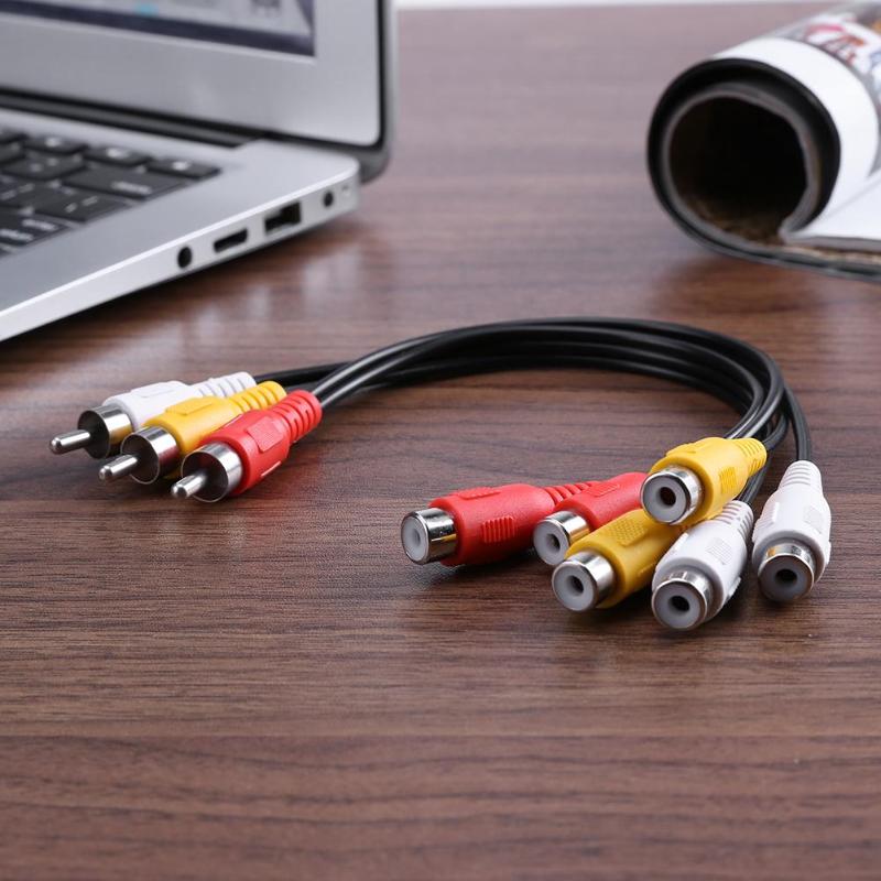 Black 25cm 3RCA Male Jack to 6RCA Female Plug Splitter Audio Video AV TV DVD Adapter Cable - ebowsos