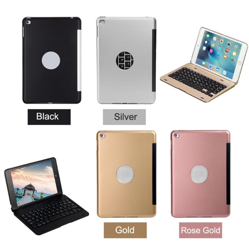 Black/Silver/Gold/Rose Gold Portable Wireless Tablets keyboard  Bluetooth Keyboard Smart Folio Case For iPad mini 4 - ebowsos