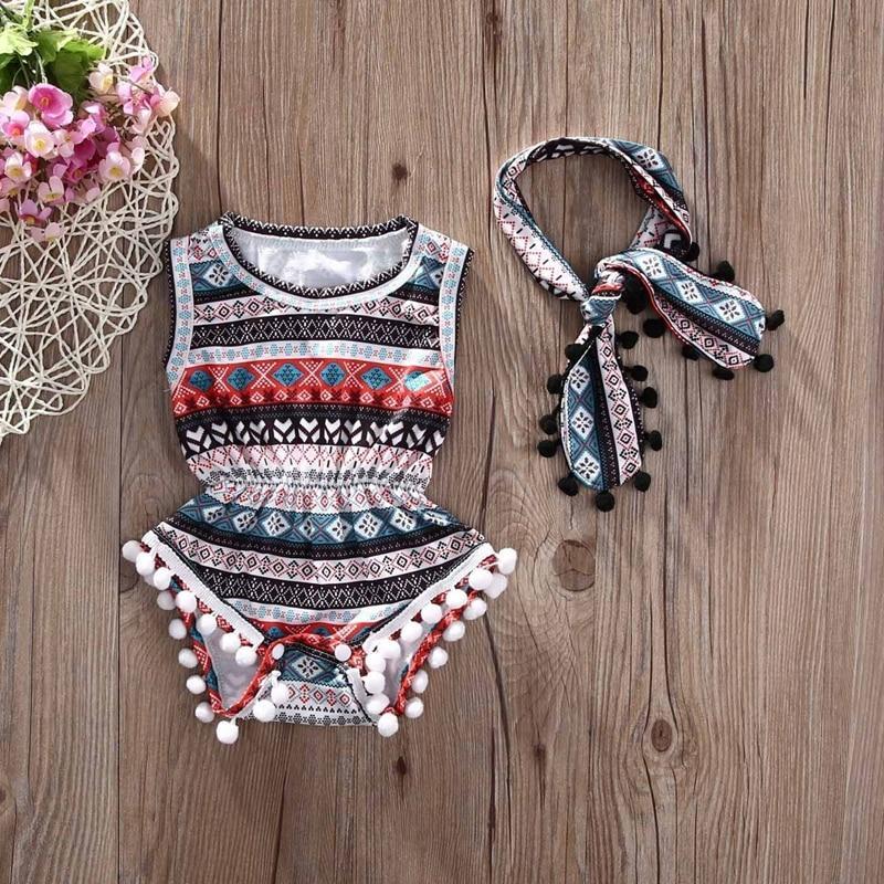 Bohemia Baby Girl Clothes Bodysuits Infant Baby Girls Classic One-pieces Headband Sunsuit Outfits Clothes - ebowsos