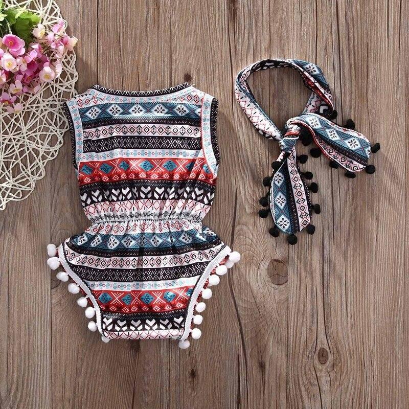 Bohemia Baby Girl Clothes Bodysuits Infant Baby Girls Classic One-pieces Headband Sunsuit Outfits Clothes - ebowsos