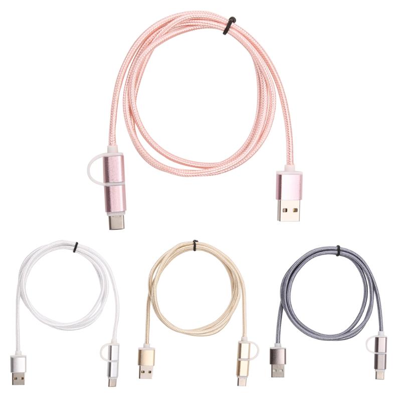 Braided Type C & Micro USB 2 in 1 Cable  USB 2.0 Male to USB 3.1 Type C/Micro USB Data Sync Faster Charging data Cable - ebowsos