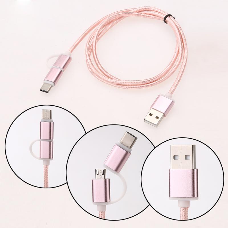 Braided Type C & Micro USB 2 in 1 Cable  USB 2.0 Male to USB 3.1 Type C/Micro USB Data Sync Faster Charging data Cable - ebowsos