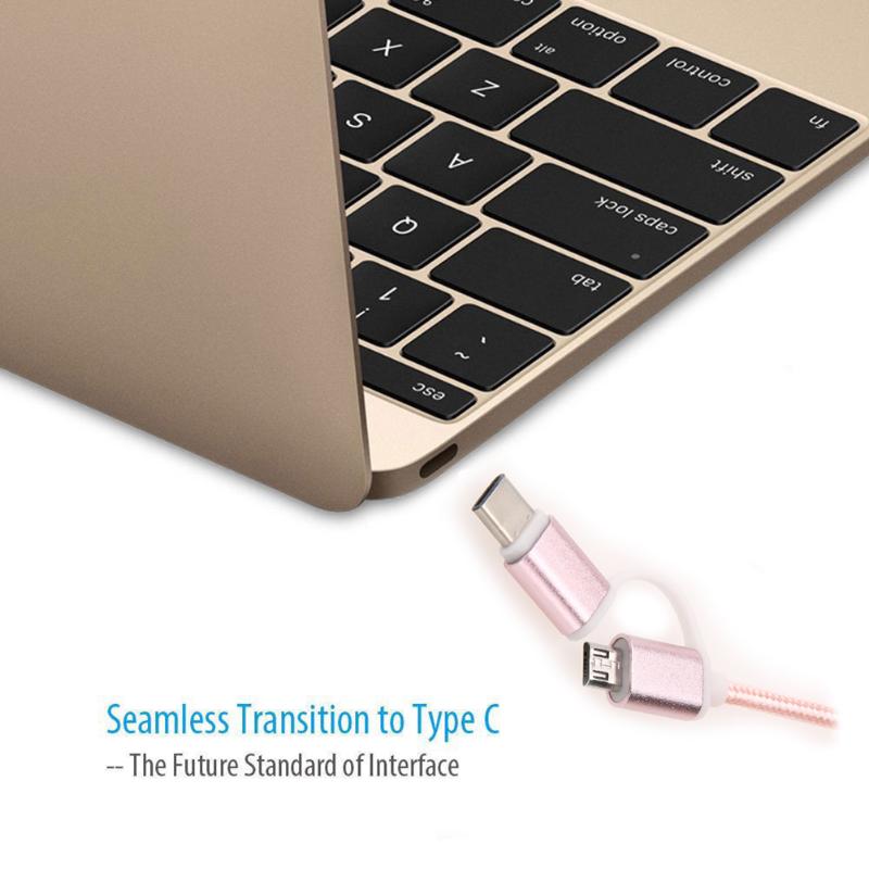 Braided Type C & Micro USB 2 in 1 Cable  USB 2.0 Male to USB 3.1 Type C/Micro USB Data Sync Faster Charging data Cable - ebowsos