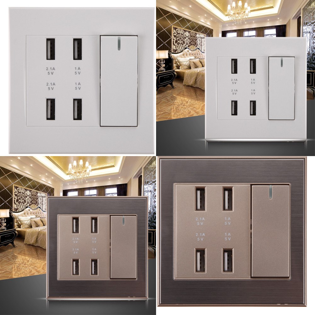 Brand new 4 port USB Wall Socket Charger Power AC 110V-250V Receptacle Outlet Plate Panel with screws For Laptop Tablet - ebowsos