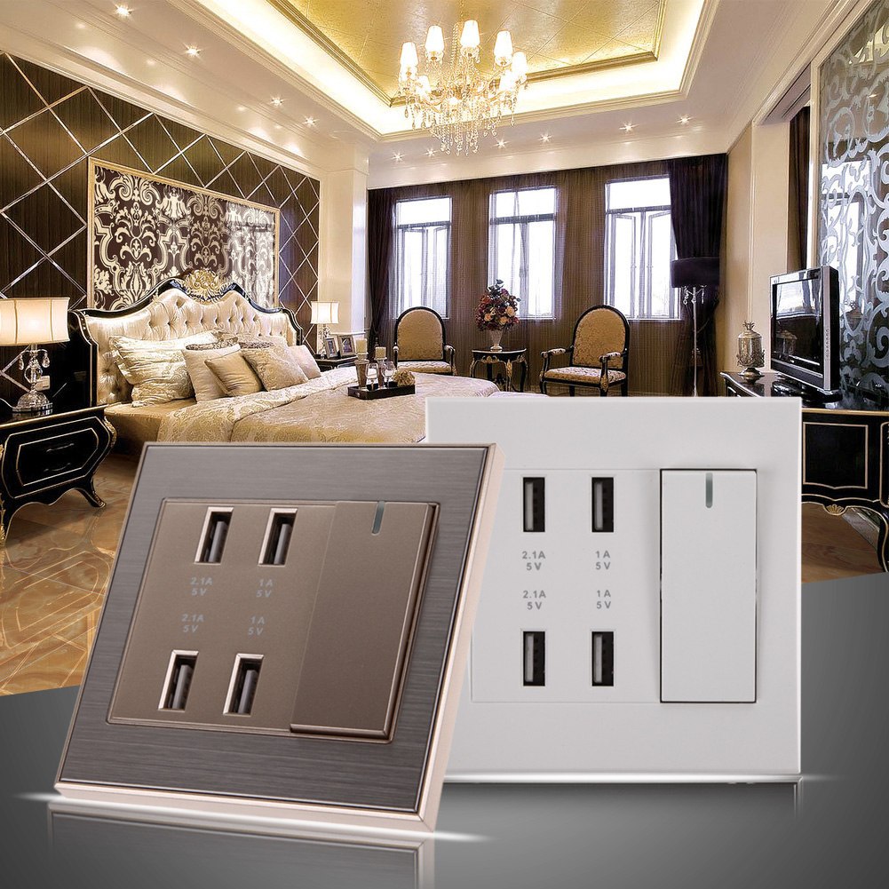 Brand new 4 port USB Wall Socket Charger Power AC 110V-250V Receptacle Outlet Plate Panel with screws For Laptop Tablet - ebowsos