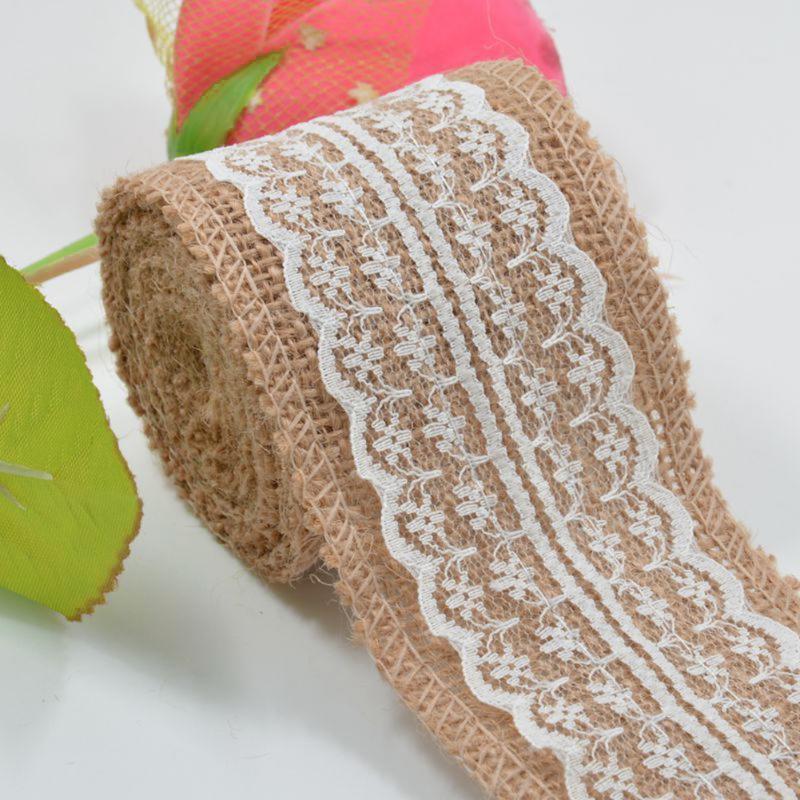 Burlap Natural Hessian Ribbon With Lace Trim Edge Wedding Rustic Vintage - ebowsos