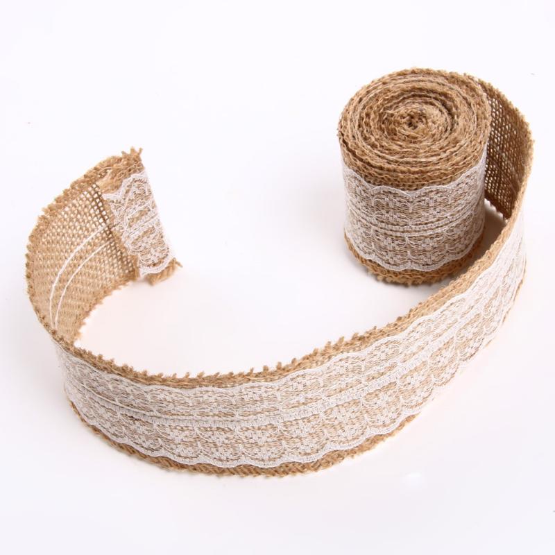 Burlap Natural Hessian Ribbon With Lace Trim Edge Wedding Rustic Vintage - ebowsos
