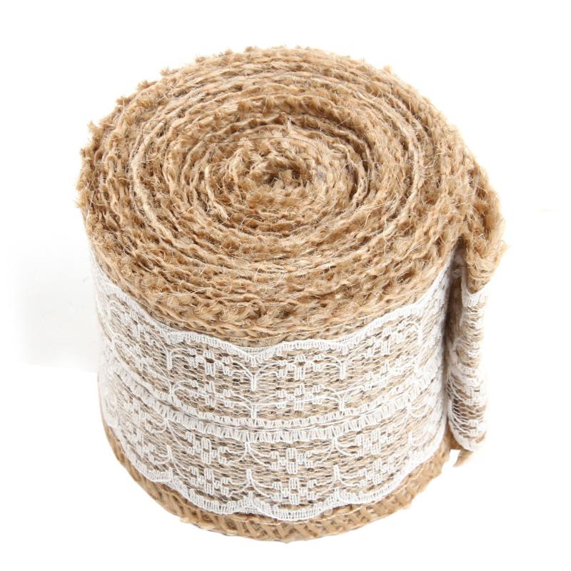 Burlap Natural Hessian Ribbon With Lace Trim Edge Wedding Rustic Vintage - ebowsos