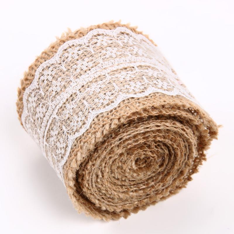 Burlap Natural Hessian Ribbon With Lace Trim Edge Wedding Rustic Vintage - ebowsos