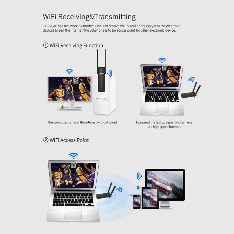COMFAST CF-926AC V2 USB 3.0 WiFi Adapter 1200Mbps Dual Band Wireless Network Card WiFi Receiver for PC Computer High Quality - ebowsos