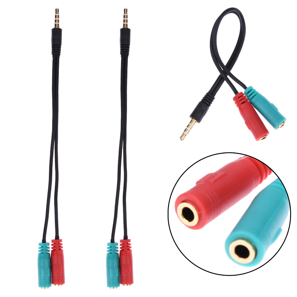 Cable Adapter 2 in 1 Splitter 4 Pole 3.5mm Audio Earphone Headset to 2 Female Jack Headphone Mic Cable Adapter - ebowsos