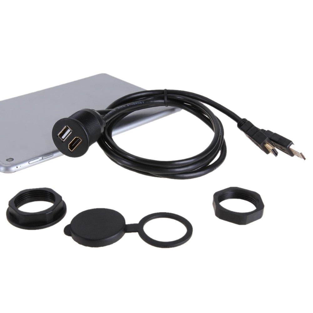 Car Dashboard Flush Mount Panel USB 2.0 HDMI Extension Panel Extension Cable for Car Mount Extension Cable with Install Tools - ebowsos