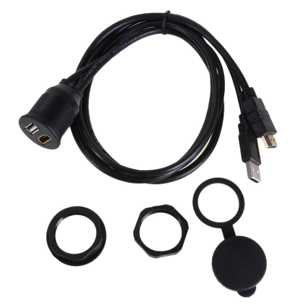 Car Dashboard Flush Mount Panel USB 2.0 HDMI Extension Panel Extension Cable for Car Mount Extension Cable with Install Tools - ebowsos