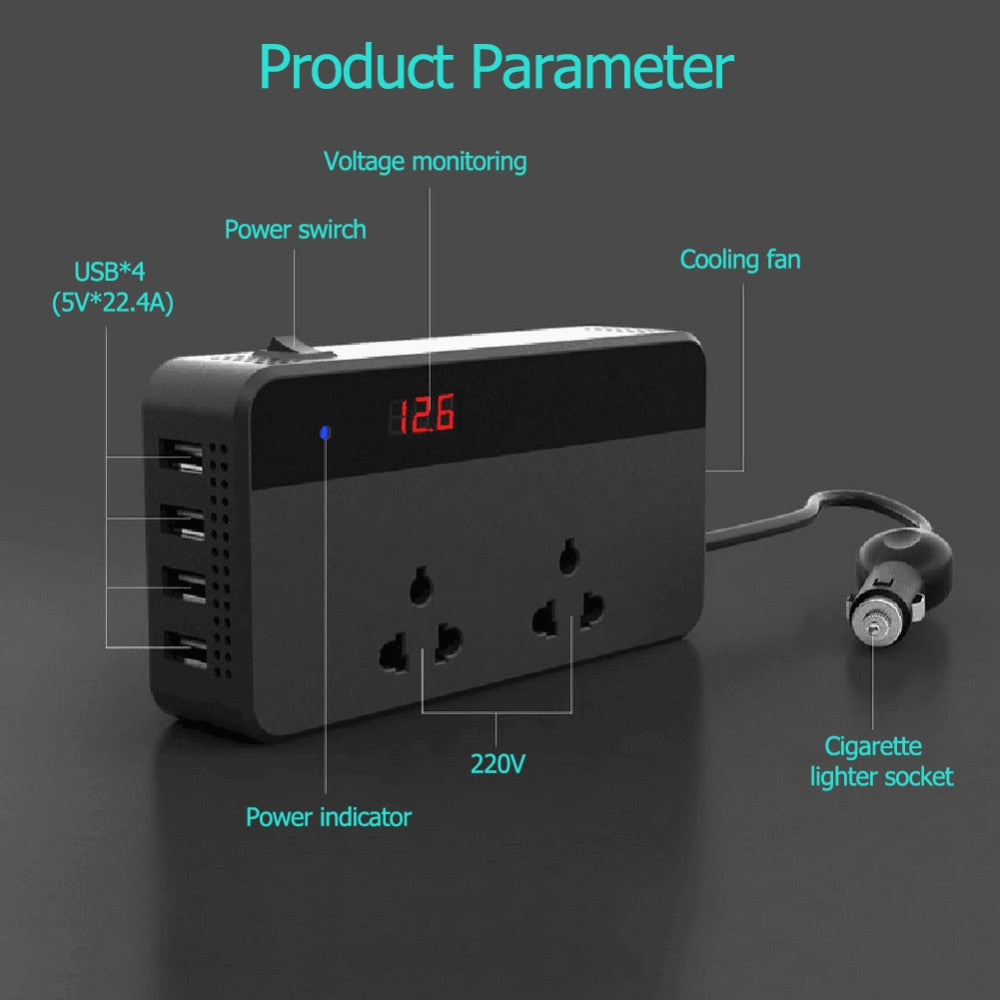 Car Inverters 200W Car Auto Power Inverter DC 12V to AC 220V with 4 USB Ports+ 2 220V Sockets Charger Splitter Car Accessories - ebowsos