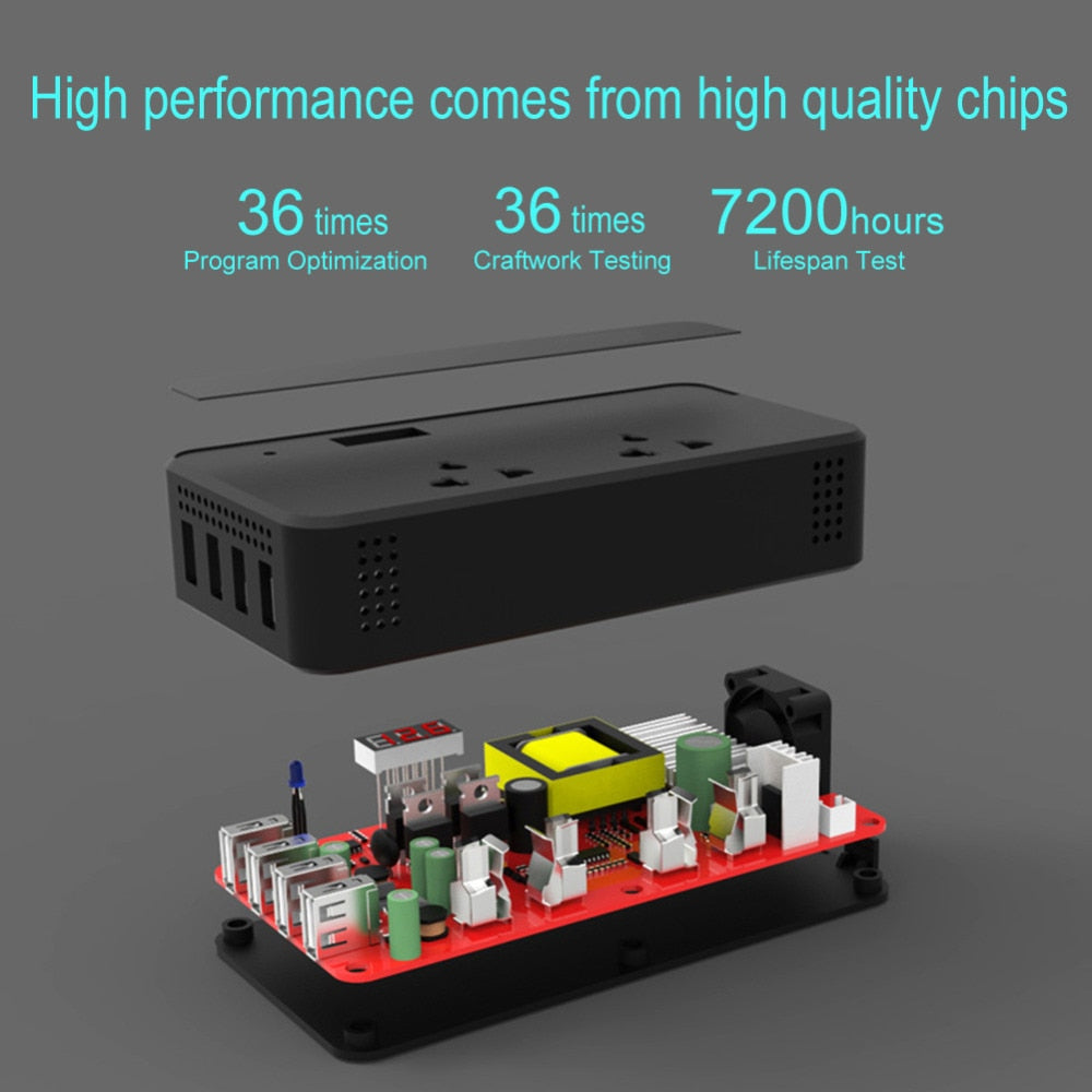 Car Inverters 200W Car Auto Power Inverter DC 12V to AC 220V with 4 USB Ports+ 2 220V Sockets Charger Splitter Car Accessories - ebowsos