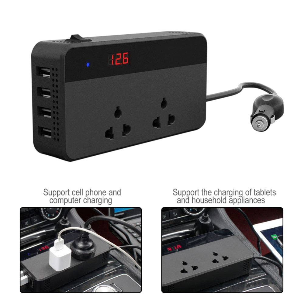 Car Inverters 200W Car Auto Power Inverter DC 12V to AC 220V with 4 USB Ports+ 2 220V Sockets Charger Splitter Car Accessories - ebowsos