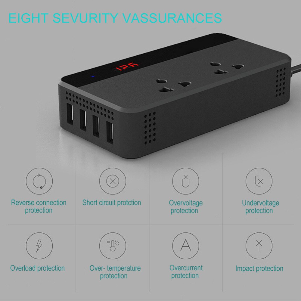 Car Inverters 200W Car Auto Power Inverter DC 12V to AC 220V with 4 USB Ports+ 2 220V Sockets Charger Splitter Car Accessories - ebowsos