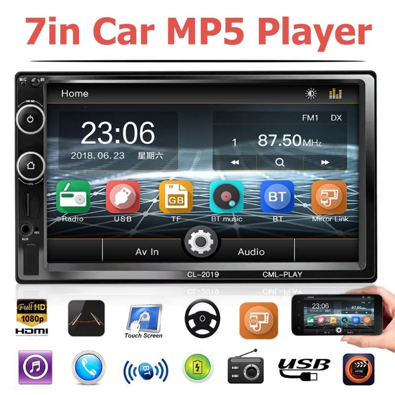 Car Radio 7" HD Touch Screen MP5 Audio Stereo Bluetooth Video Multimedia Player Car Rear View Camera TF USB FM Head Unit New - ebowsos