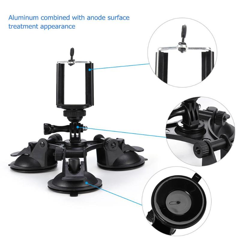Car Windshield Mount Cell Phone Holder Bracket Triple Suckers Cup Stand Grip for GoPro GPS Support High Quality Cup Bracket - ebowsos