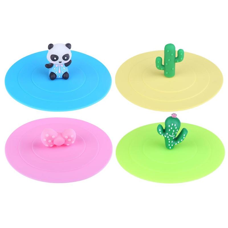 Cartoon Cactus/Panda Cups Lid Dustproof Silicone Magic Sealed Cover Leakproof Airtight Sealed Cover for Tea Coffee Cups Reusable - ebowsos