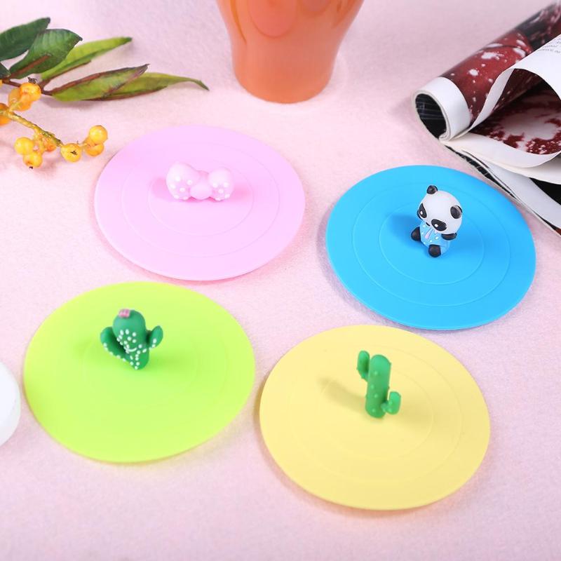Cartoon Cactus/Panda Cups Lid Dustproof Silicone Magic Sealed Cover Leakproof Airtight Sealed Cover for Tea Coffee Cups Reusable - ebowsos